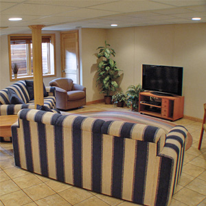 A Finished Basement Living Room Area in Bridgewater, MA and RI