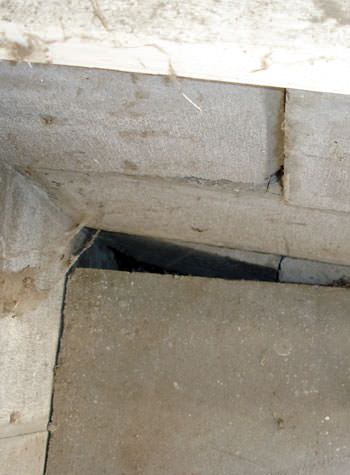 inward rotation of a foundation wall damaged by street creep in a garage in Coventry