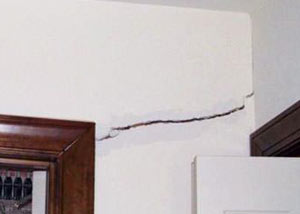 A large drywall crack in an interior wall in Brockton